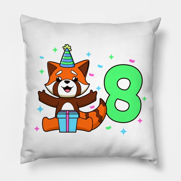 I am 8 with red panda - kids birthday 8 years old Pillow by Modern Medieval Design