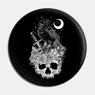 Crow with skull Pin