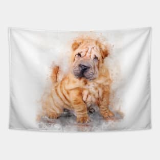 Shar pei puppy watercolor Tapestry