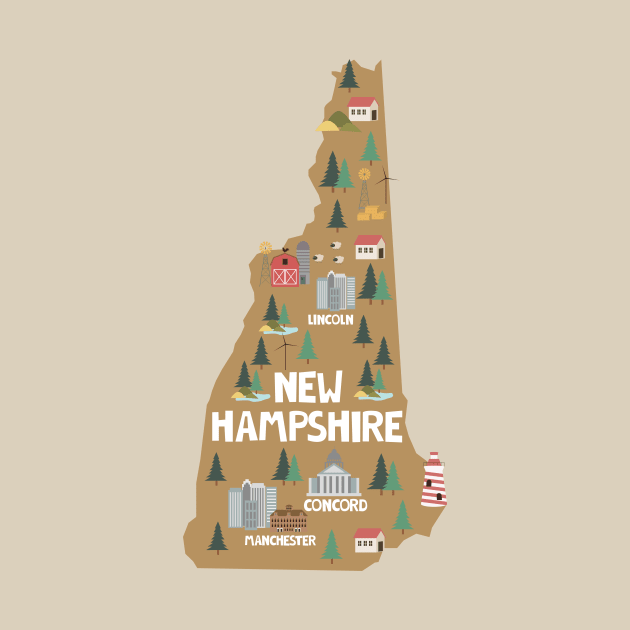 New Hampshire USA State Illustrated Map by JunkyDotCom