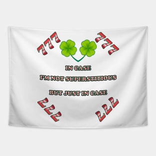 Luck and Superstition Poster - Lucky 7 and Four-Leaf Clovers - Inspirational Phrase Tapestry