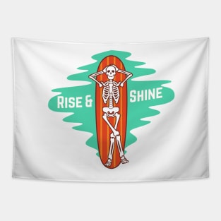 Rise And Shine Sea Surfing Skeleton Tapestry