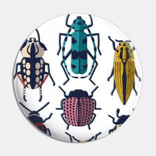 These don't bug me // spot // white background green yellow neon red orange pink blue and black and ivory retro paper cut beetles and insects Pin