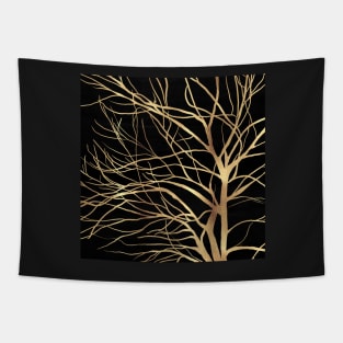 Modern Gold Tree Silhouette Minimal Black Design Tapestry