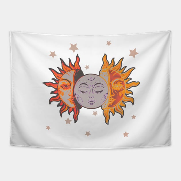 Star child of the moon and sun (white bg, matte 2 version) Tapestry by VantaTheArtist