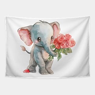 Valentine Elephant Giving Flowers Tapestry