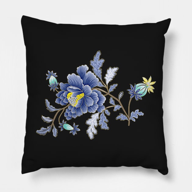 Blue Oriental Florals Pillow by greenoriginals