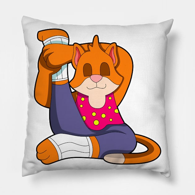 Cat at Yoga stretching exercises Legs Pillow by Markus Schnabel