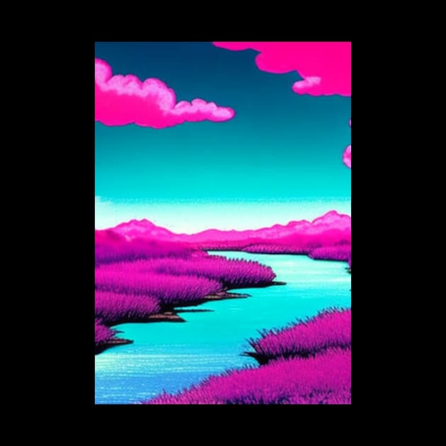 Anime pink landscape t-shirt by Laakiiart