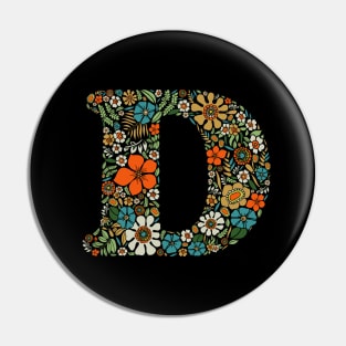 Hippie Floral Letter D Pin