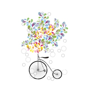 Abstract illustration of retro bicycle, colorful shapes and transparent circles T-Shirt