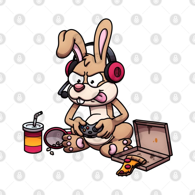 Bunny Gamer With Junk Food by TheMaskedTooner