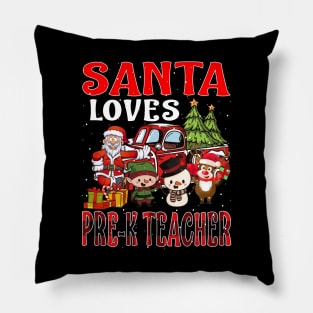 Santa Loves Pre K Teacher Pillow