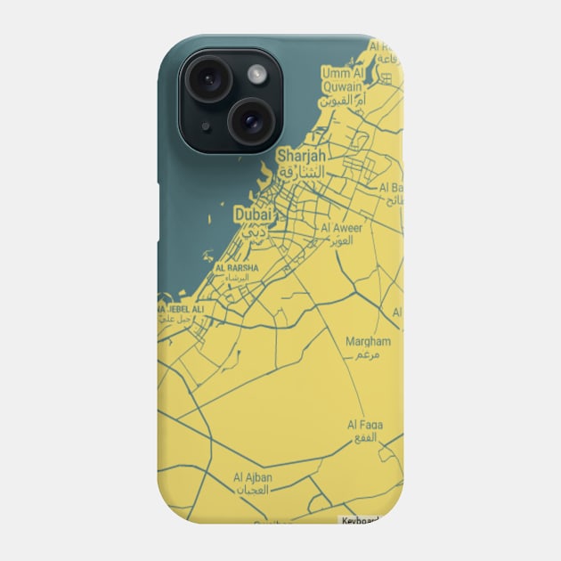 Dubai yellow map Phone Case by Mapmania