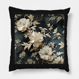 Vintage white flowers on rustic black wall Pillow