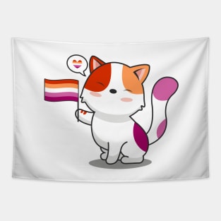 Cute Cat Holding Lesbian Pride Flag Tapestry