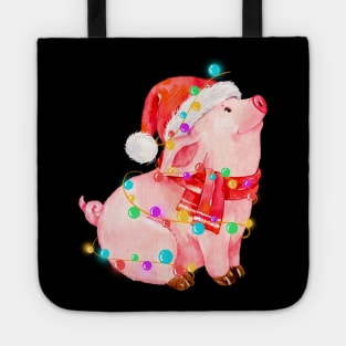 Pig Wearing Santa Hat Lights Christmas Gift For Pig Lovers Tote