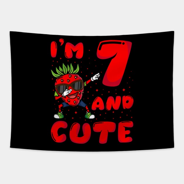 7th Year Old Strawberry Theme Birthday Girl Boy I'm 7 & Cute Tapestry by Pizzan