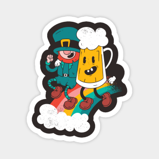 Leprechaun and Beer Mug Dancing on a Rainbow Magnet