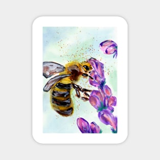 Honey Bee and Purple Flowers Magnet