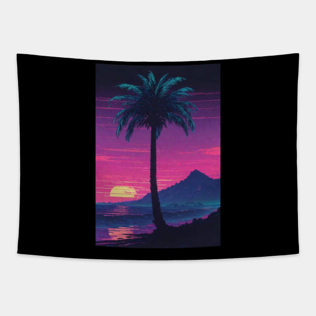 80 Anime Style Palm Tree Sunset Tapestry by FurryBallBunny