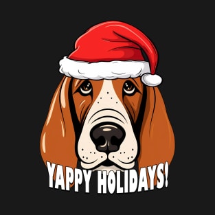 Basset Hound Christmas Gift Yappy Holidays Santa Dog T-Shirt