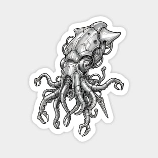 Mechanical Squid Cyberpunk Robot Illustration Magnet