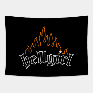 Hellgirl Aesthetic Goth Grl Grunge Design (Orange Flames & White Text) Tapestry