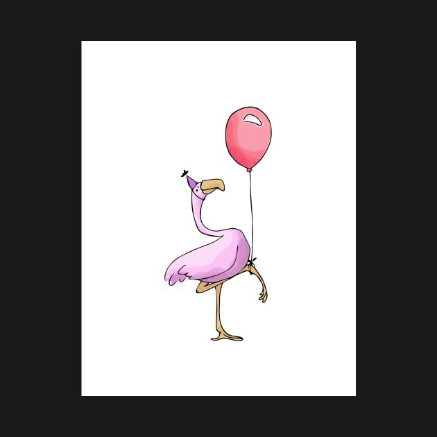 Flamingo with Balloon - Happy Birthday by trippyart