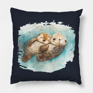 Cute Sea Otters Holding hands Pillow