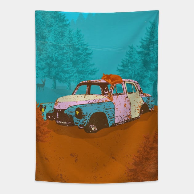 Old Rusty Car Tapestry by Showdeer