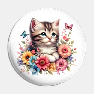 A cat decorated with beautiful colorful flowers. Pin