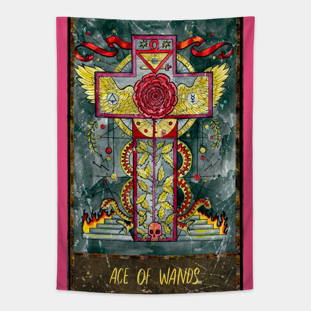 Ace of Wands. Magic Gate Tarot Card Design. Tapestry by Mystic Arts