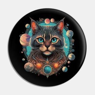 cat with planets in the background, cat in space Pin