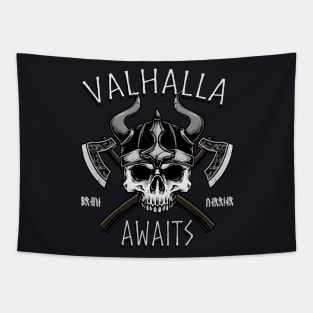 Valhalla Awaits Viking Skull Tapestry