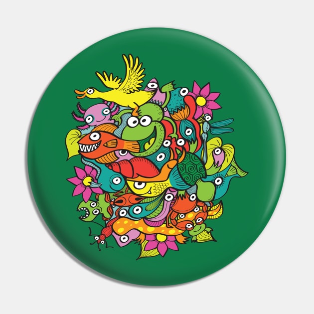 A funny crowd of colorful creatures living in a pond Pin by zooco