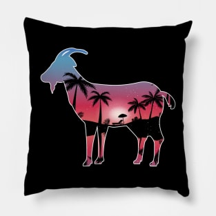 Goat Beautiful Sunset Beach Palm Tree Pillow