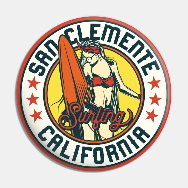 Vintage Surfing Badge for San Clemente, California Pin by SLAG_Creative