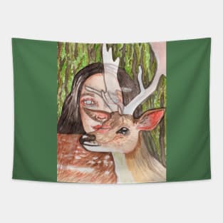 Woman and deer Tapestry