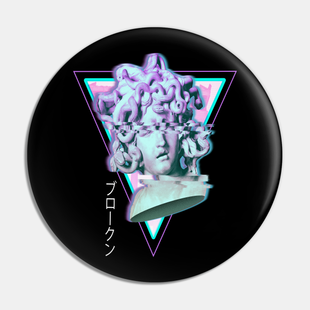 Medusa Glitch Vaporwave Synthwave 90s Aesthetic Medusa Pin Teepublic 7121