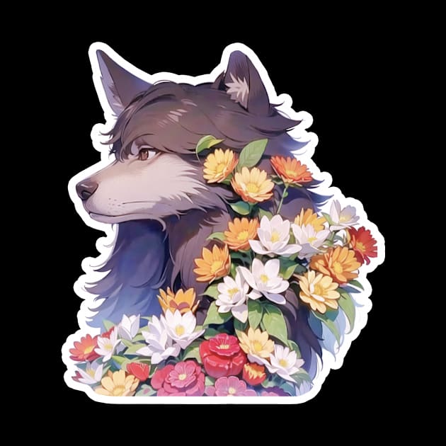 Lone Wolf With Flowers by LycheeDesign