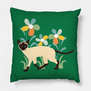 Siamese Cat and Flowers Pillow