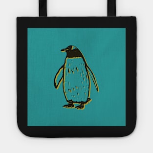 Penguin block print green yellow black Tote