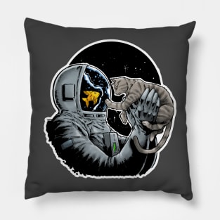 Astronaut - Grey Cat and Fish T-Shirt Pillow