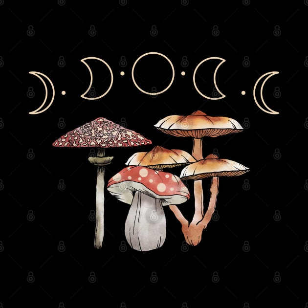 Cottagecore Aesthetic Dark Academia Moon Phases Mushroom by uncommontee