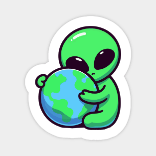 alien loves green planet Magnet