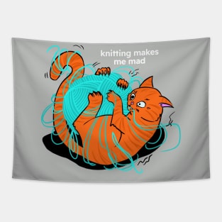 knitting makes me crazy cat with yarn Tapestry