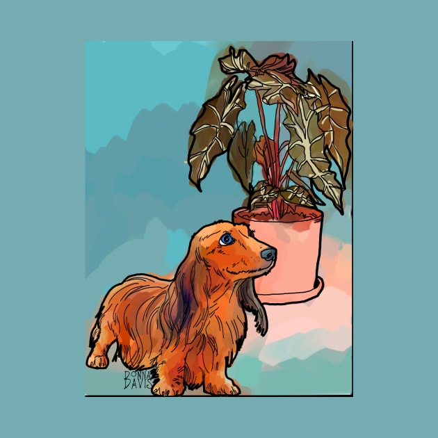 Dachshund and House Plant by donnadavisart1