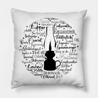 Gas Lamp Victorian Words in Dark Font Pillow