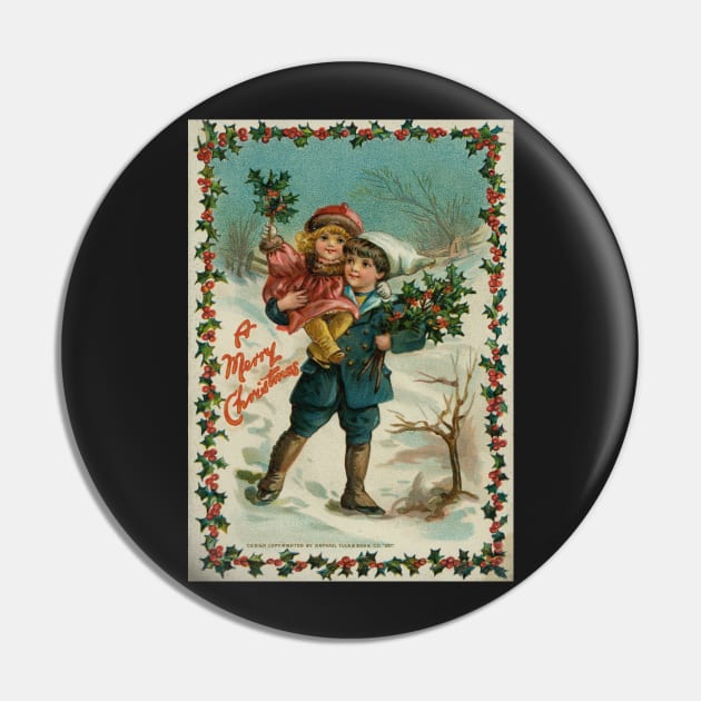 Vintage Christmas Boy and Girl Pin by RetroSalt
